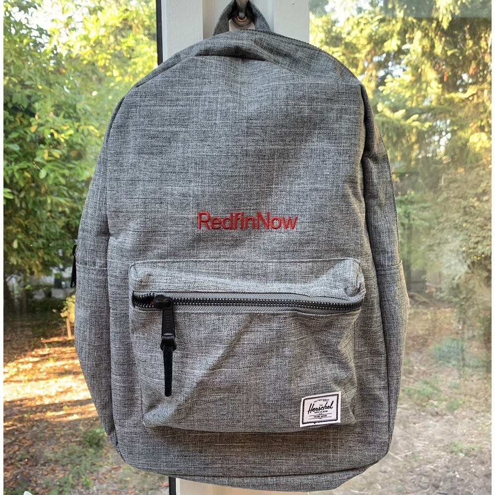 Herschel Backpack Bag with RedFinNow Embroidery Raven Crosshatch Light Gray EUC